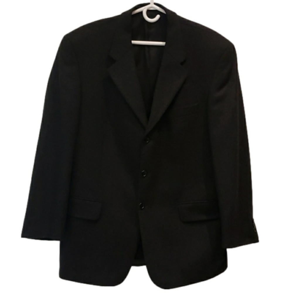 AQUARIUS Blazer Jacket Wool Cashmere Black Grey Charcoal Men's 44R CA 00639